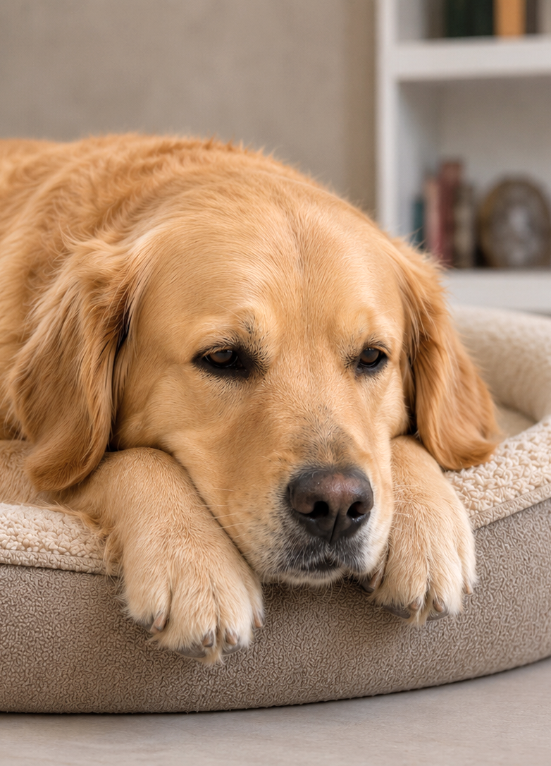 Hund ruht nach der Anwendung des Pfotenbalsams